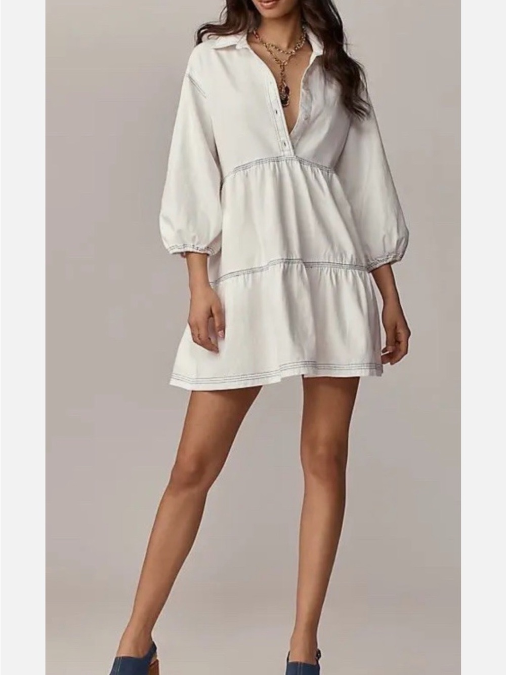 Anthropologie Maeve Bettina White Tiered Dress Size Small